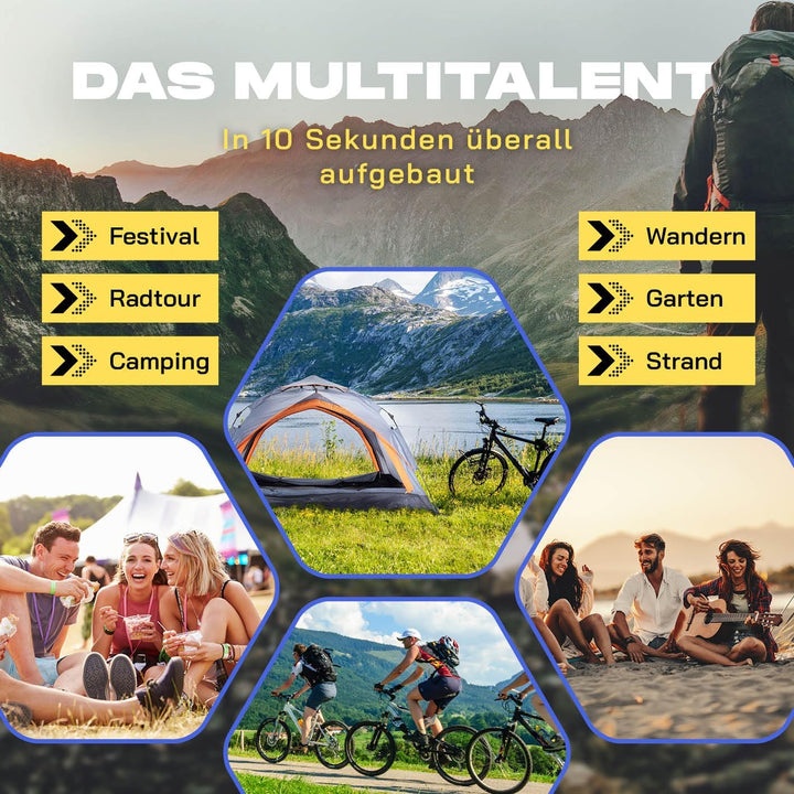 Lumaland Camping Zelt | Leichtes Pop Up Wurfzelt | 2-4 Personen Kuppelzelt | Trekking & Festival Igl