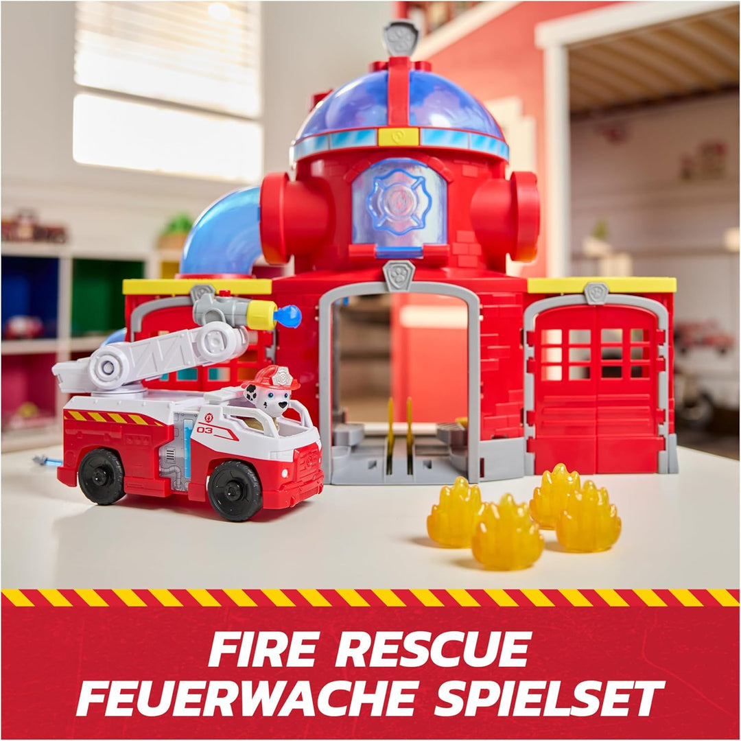 PAW PATROL – Fire Rescue Feuerwehr-Station mit Licht- und Soundeffekten, Wasserkanone, Rutschstange