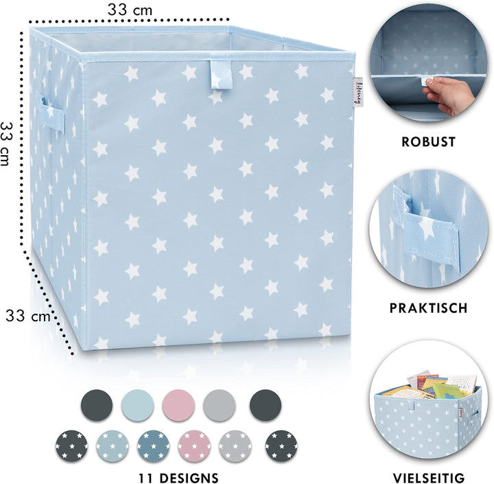 Aufbewahrungsbox mit Sternenmotiv in Hellblau, Spielzeugbox mit Sternen passend für Würfelregale, Or