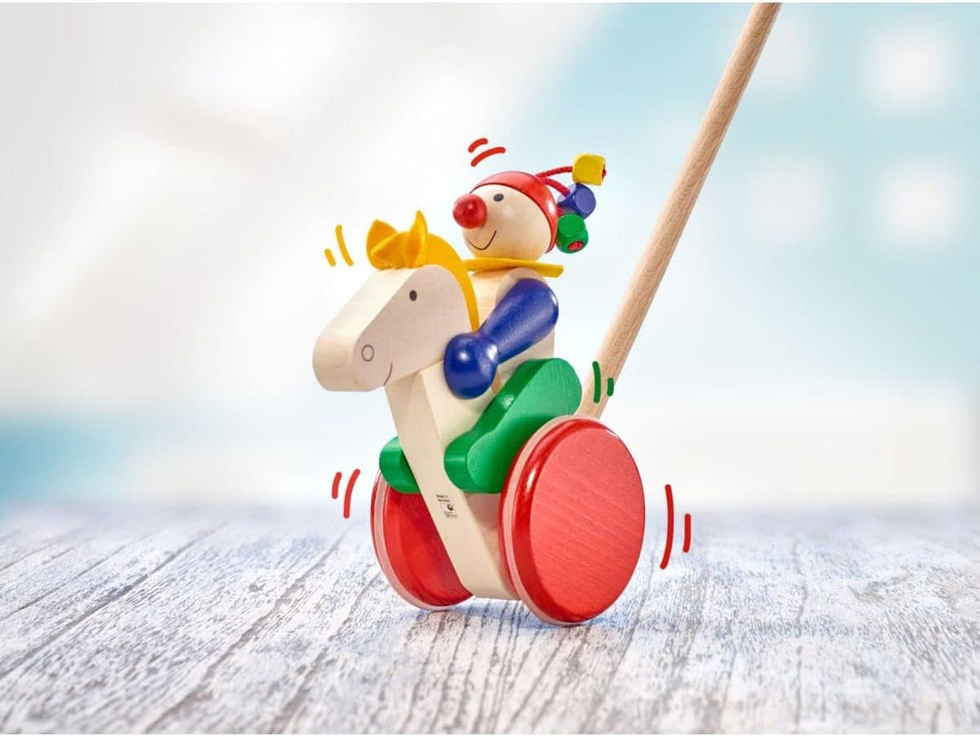 Selecta 62029 Trotto, Schiebefigur, Schiebe-und Nachziehspielzeug aus Holz, 17 cm