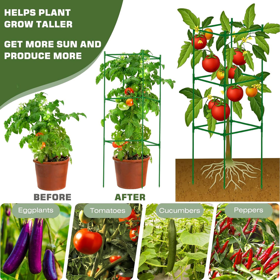 3 Stück Tomatenkäfige Quadratische Tomaten Rankhilfe, 130cm Verstellbar Tomatenturm Rankgitter Mit 5