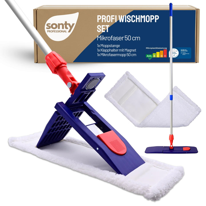 Sonty 1 Stück Wischmopp Set XL 50 cm, Klapphalter Magnet, Mopstange Alu, Microfaser Mopp (1), 1