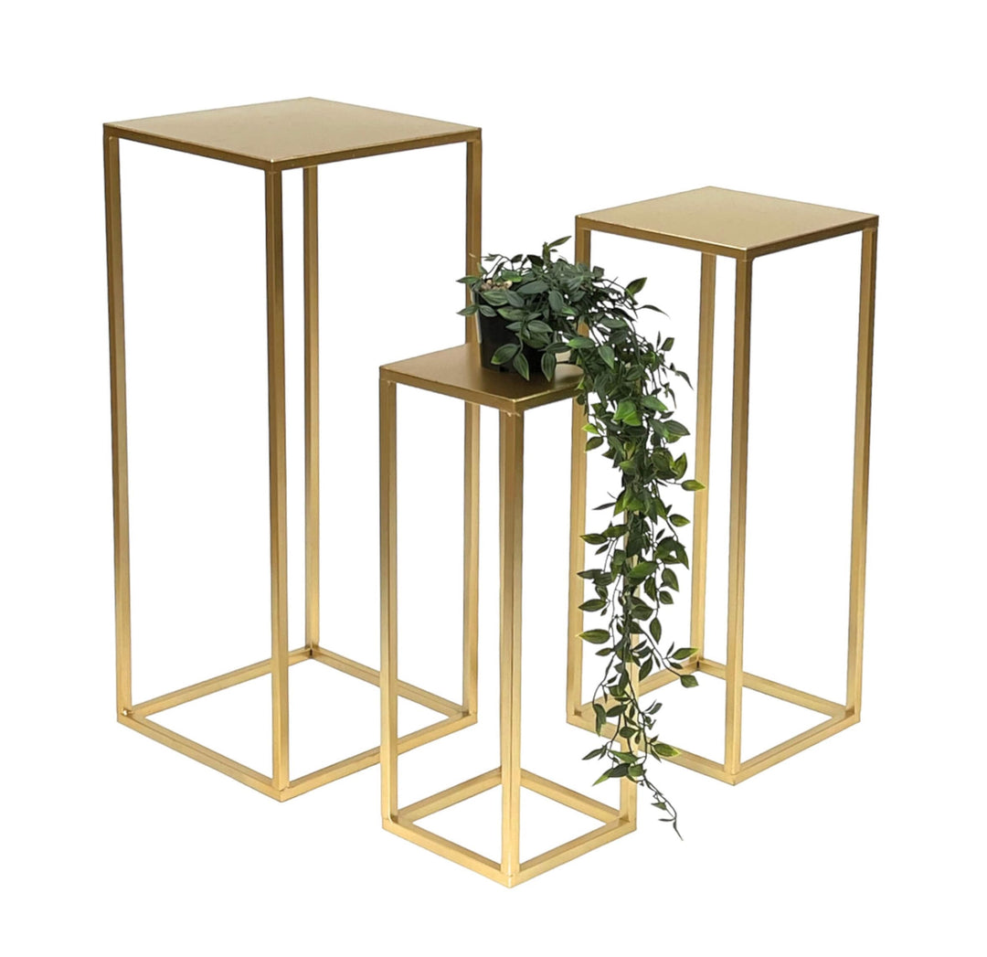 DanDiBo Blumenhocker Metall Gold Eckig Blumenständer Beistelltisch 96506 3er Set Blumensäule Modern