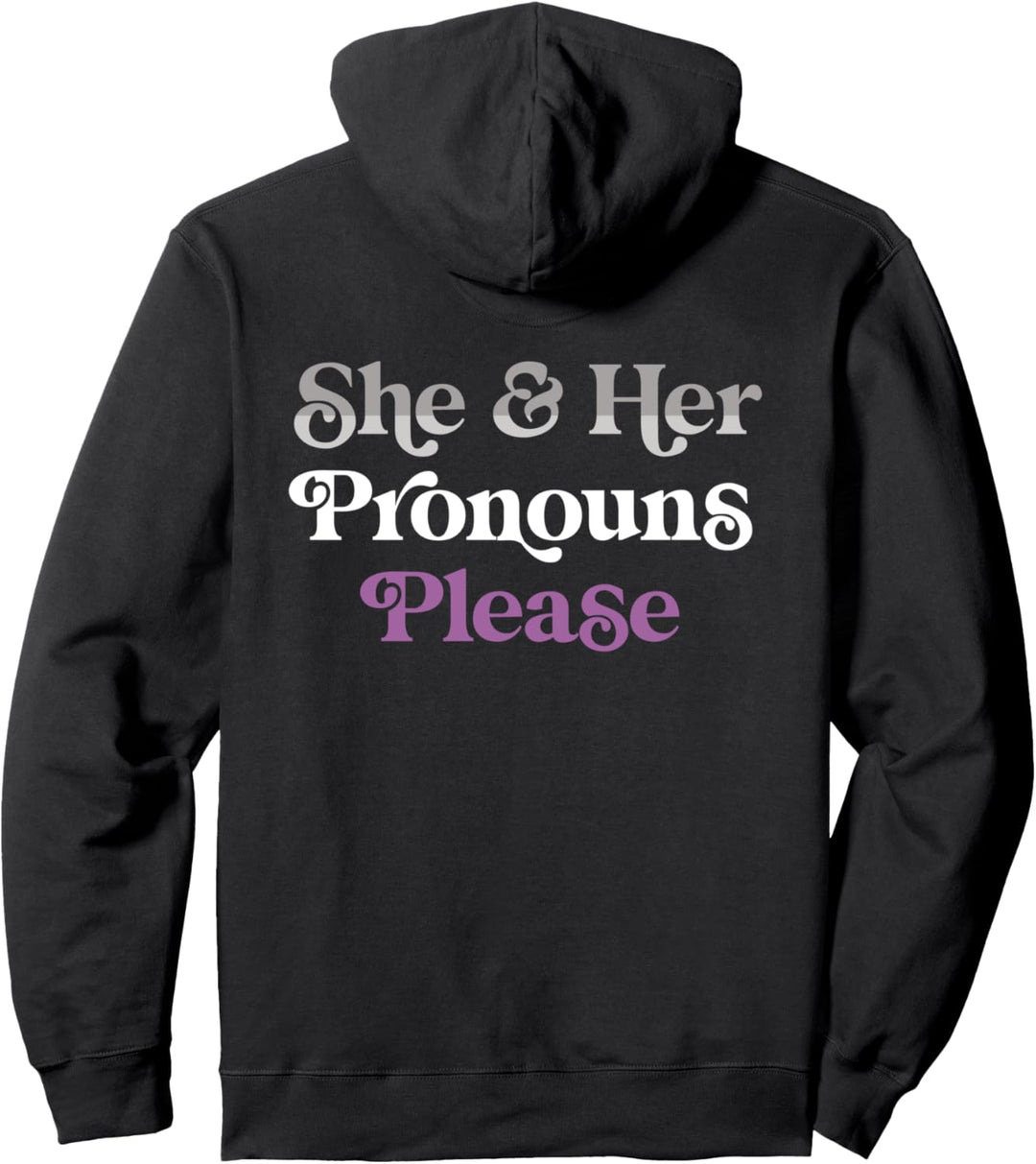 She & Her Pronouns Please Asexual LGBTQIA Ace Pride Flag Pullover Hoodie