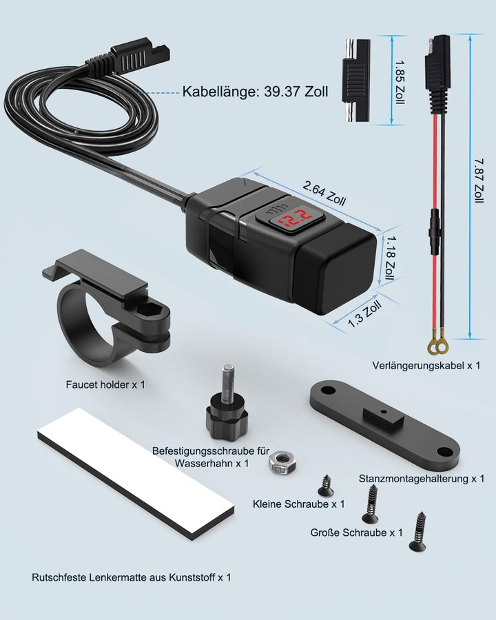 Extractme Motorrad-USB-Ladegerät, 6.8 A Schnellladung 3.0 Dual-USB-Motorrad-Handy-Ladegerät mit Volt