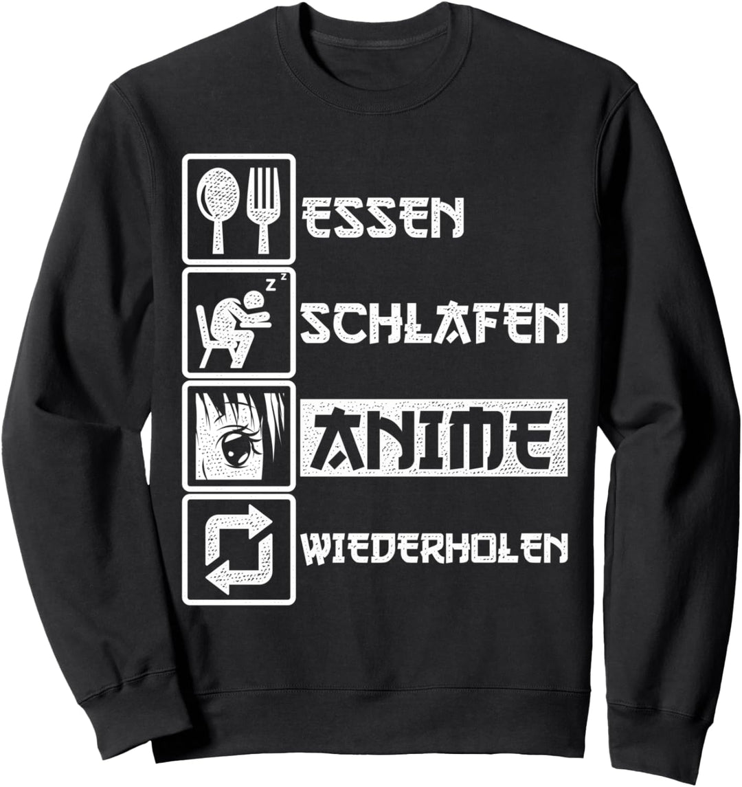 Essen Schlafen Anime Wiederholen Japan Otaku Lustiges Anime Sweatshirt