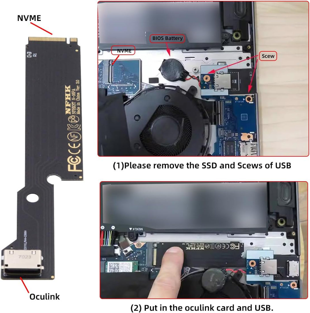 cablecc PCI-E 3.0 M.2 M-Key zu OCULINK SFF-8612 SFF-8611 Host-Adapter für Externe Grafikkarte &amp; SSD