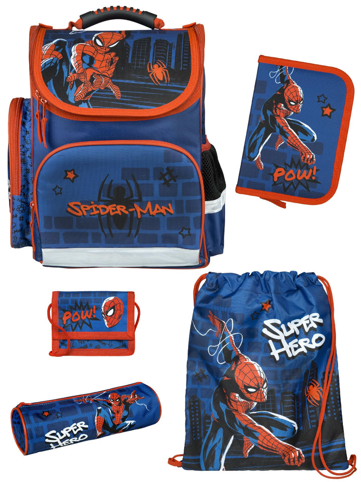 Familando - Schulranzen Set CLOU - 5-teilig mit Federmappe - Marvel Spiderman - Ergonomisch, stabil