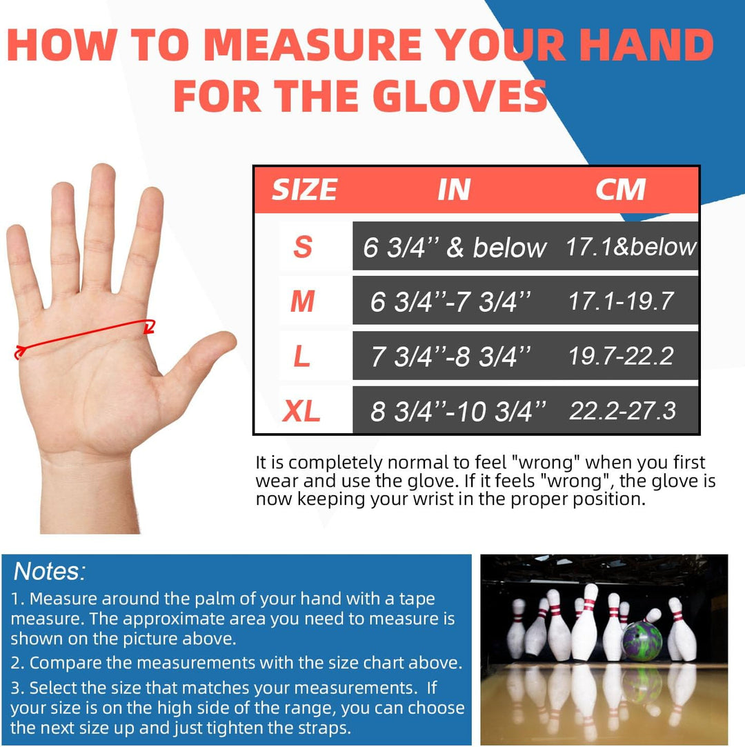 Bowling-Handschuhe, Handgelenkstütze und Positionierer, rechte Hand, Grösse L
