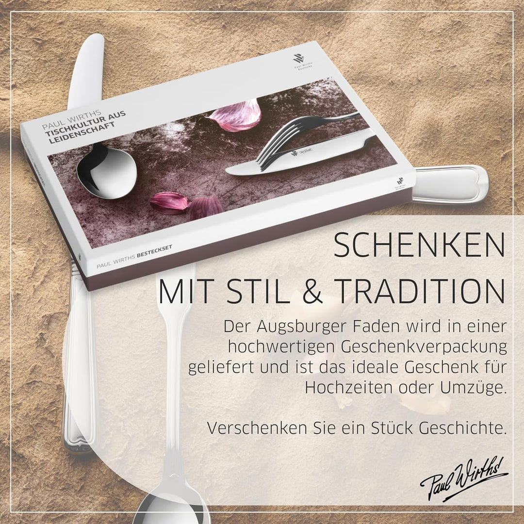 Paul Wirths AUGSBURGER FADEN 9800 Besteck Set für 6 Personen, Edelstahl rostfrei, poliert & spülmasc