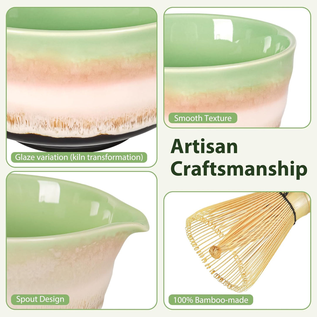 Anfänger Matcha Set, 7-teilig inkl. Matcha-Schale, Teebesen, Teelöffel, Sieb, Besenhalter, Besenstän