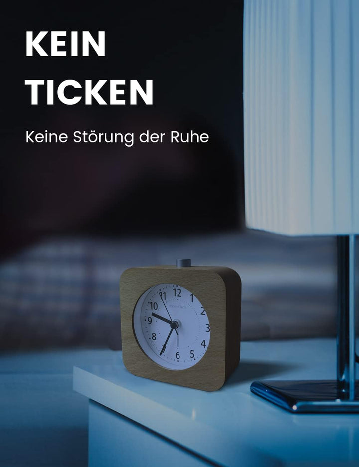 aboveClock Wecker Analog Ohne Ticken, Wecker Holz mit Snooze, Wecker Batteriebetriebe, Retro Wecker