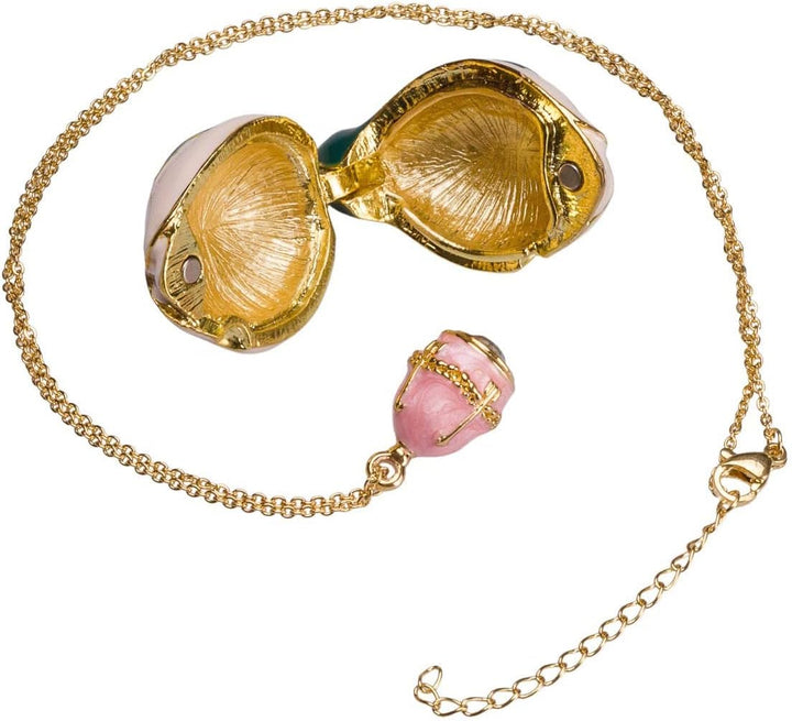 Fabergé-Stil Ei/Schmuckkästchen Rosenknospe mit Blume 9,5 cm rosa