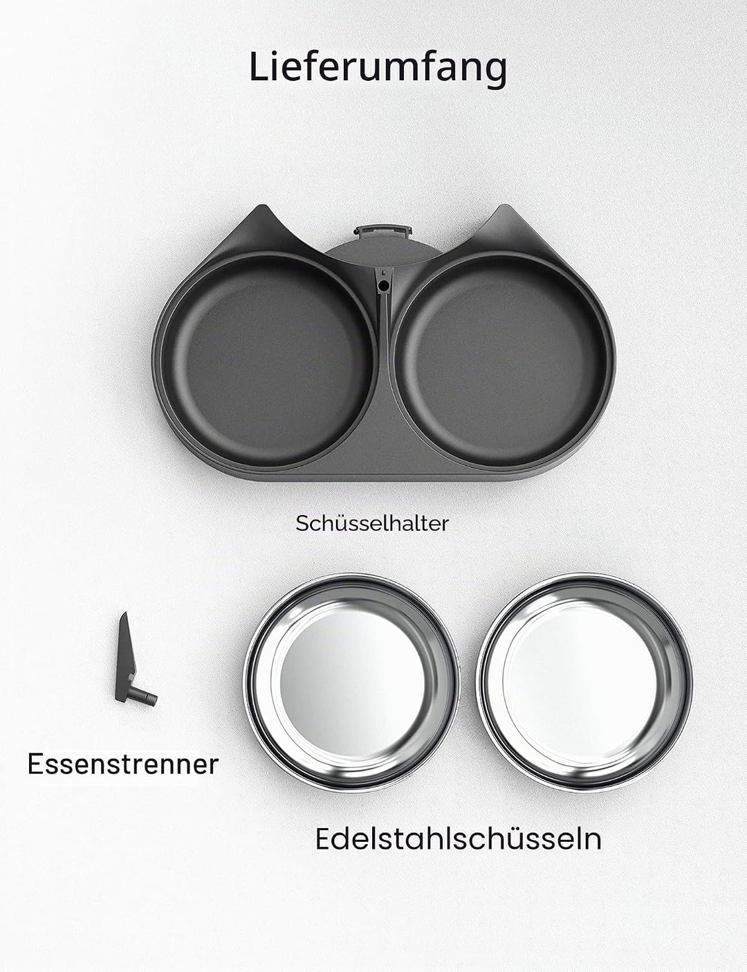 PETLIBRO Haustiernahrung Splitter mit Edelstahlnäpfen, Automatischer Katzenfutterspender für Zwei Ka