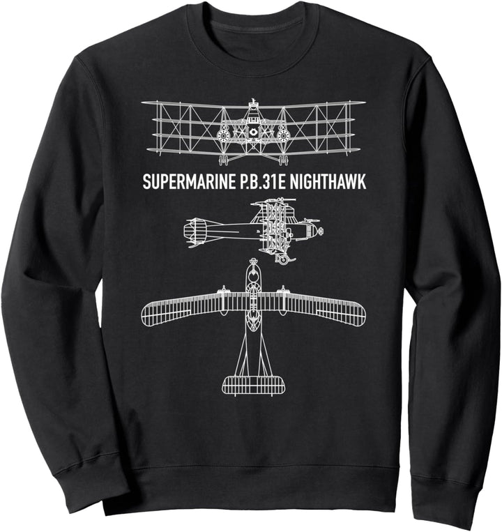 Supermarine Nighthawk P.B.31E WW1 Quadraplane Blueprint Plan Sweatshirt