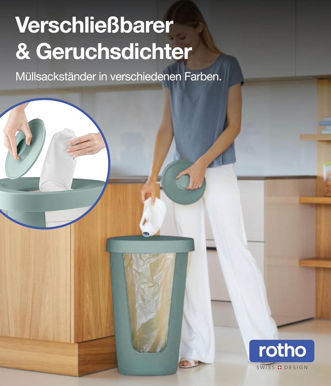 Rotho Fabu Müllsackständer gelber Sack mit Deckel, Kunststoff (PP recycelt), grün, (40.0 x 40.0 x 62