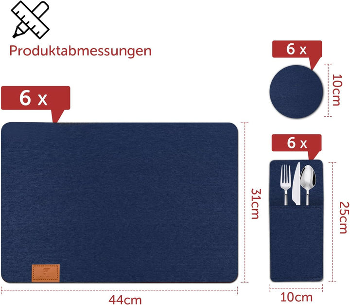 Tischsets Abwaschbar Platzsets aus Filz 18er Set, Abwischbar Tischsets, Hitzebeständig rutschfest Pl