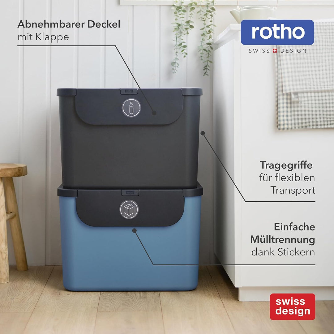 Rotho Albula 3er-Set Mülltrennungssystem 55l für die Küche, Kunststoff (PP) BPA-frei, 55l (52.3 x 40