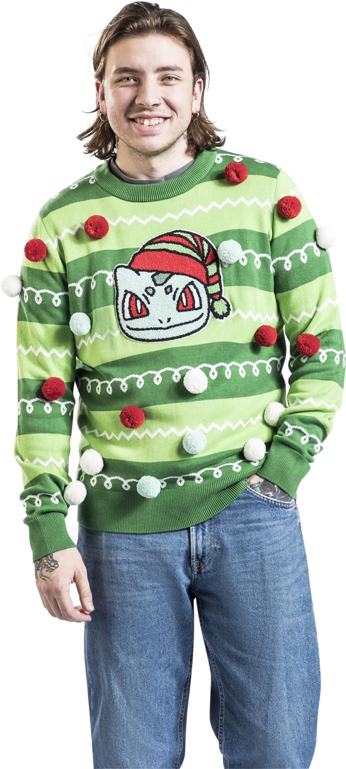 Pokémon Bulbasaur Unisex Strickpullover, Mehrfarbig, Regular/Normale Passform XL Multicolor, XL Mult