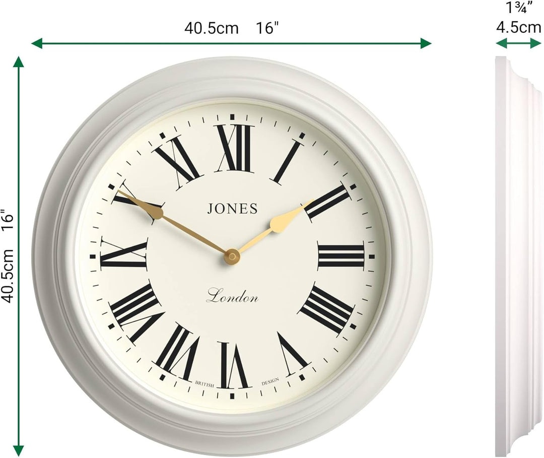 JONES CLOCKS® Supper Club wanduhr | Grosse Klassische runde Uhr | 40 cm | Sehr Blasses Grau | Römisc