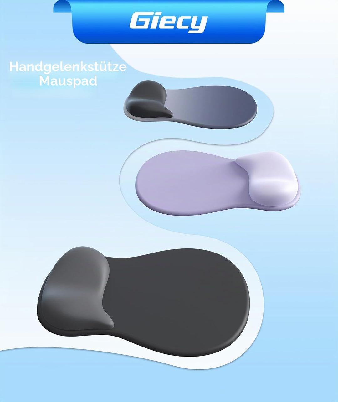 Mauspad mit Gelkissen,Ergonomisches Mousepad mit handauflage mit weichem Gelpolster,rutschfester Bas