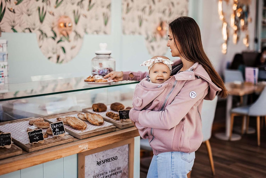 fun2bemum Pola 4in1 Baby Tragejacke für Mama Känguru Kapuze VORNE/HINTEN S Dust Pink, S Dust Pink