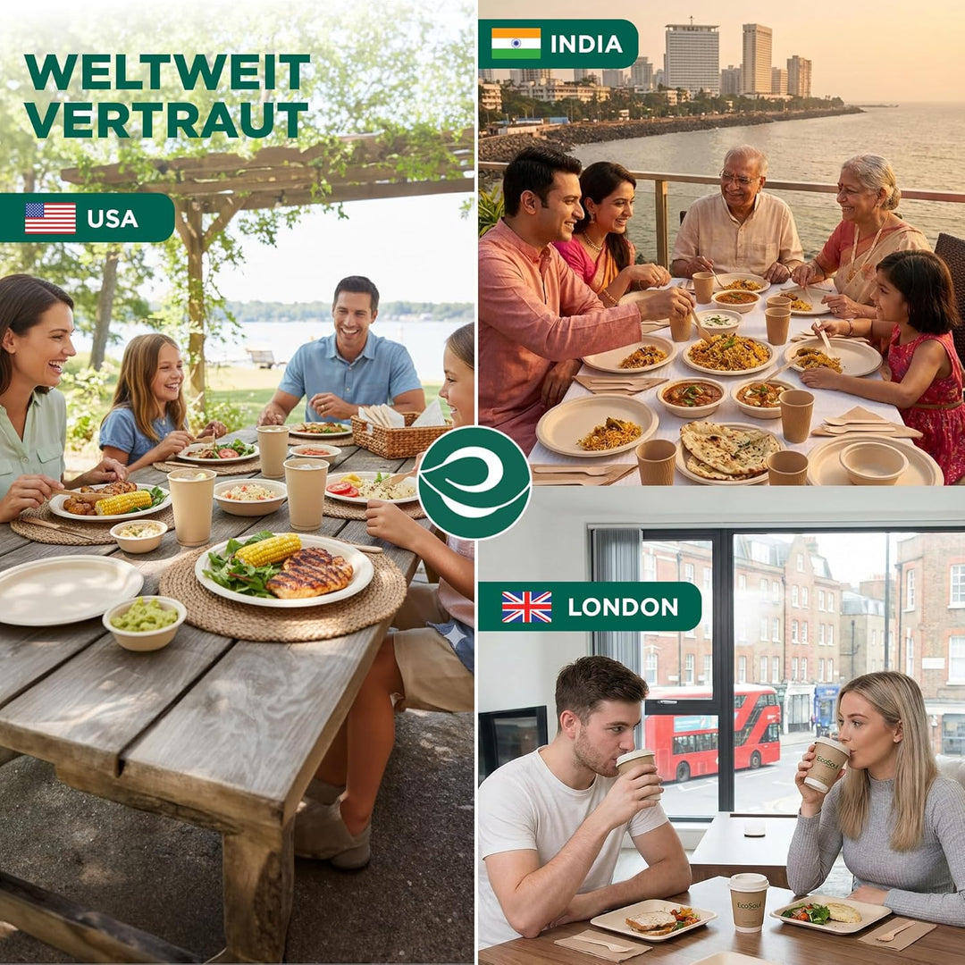 ECO SOUL Pearl White 25cm Runde Bagasse Pappteller mit 3 Fächern (100 Stück), Einweggeschirr und 100