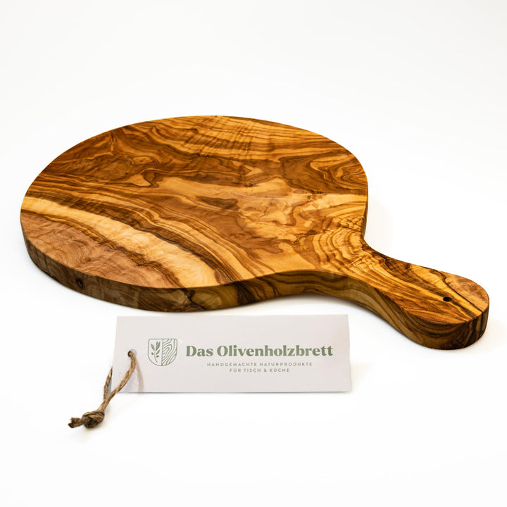 DAS OLIVENHOLZBRETT® Pizzabrett aus Olivenholz/Pizzabrett aus Holz/Schneidebrett für Flammkuchen/Ser