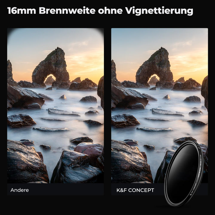 K&F Concept B-Serie 67mm ND Filter Variabler ND2-ND400 (1-9 Stop) Slim Neutral Graufilter, 67mm