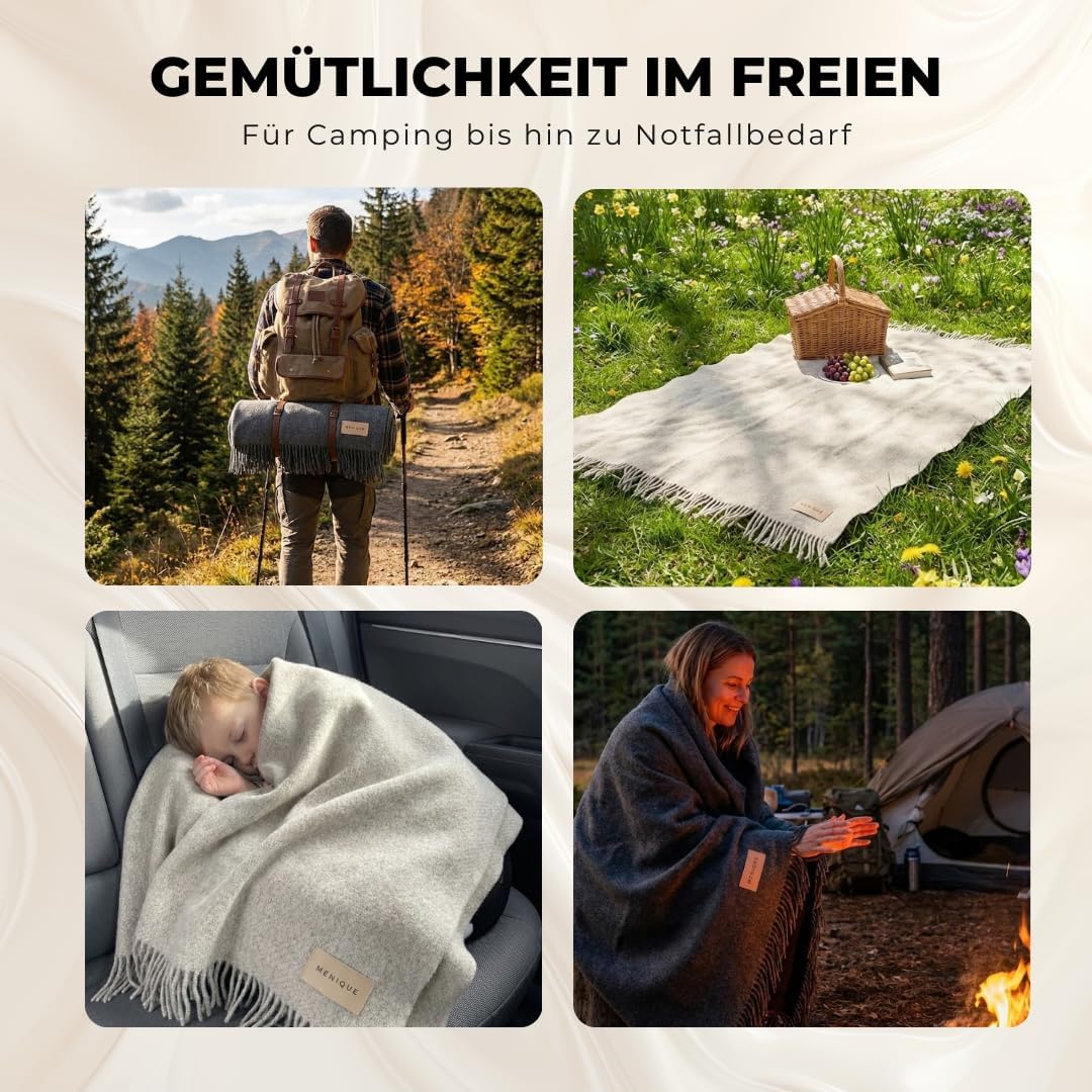 menique Warm Wolldecke Milan 130x165 cm – Beige Dicke Kuscheldecke aus 100% Wolle, Weiche Sofa- & Co