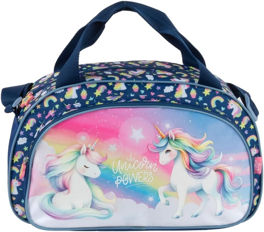 Familando Mädchen Schulranzen-Set Unicorn Einhorn Regenbogen, 8-teilig, ergonomischer Tornister mit