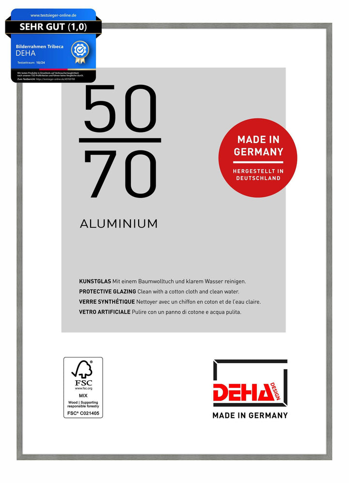 DEHA Design Bilderrahmen Tribeca, 50x70 cm, Aluminium Grau Matt, bruchsicheres Acrylglas, für Poster