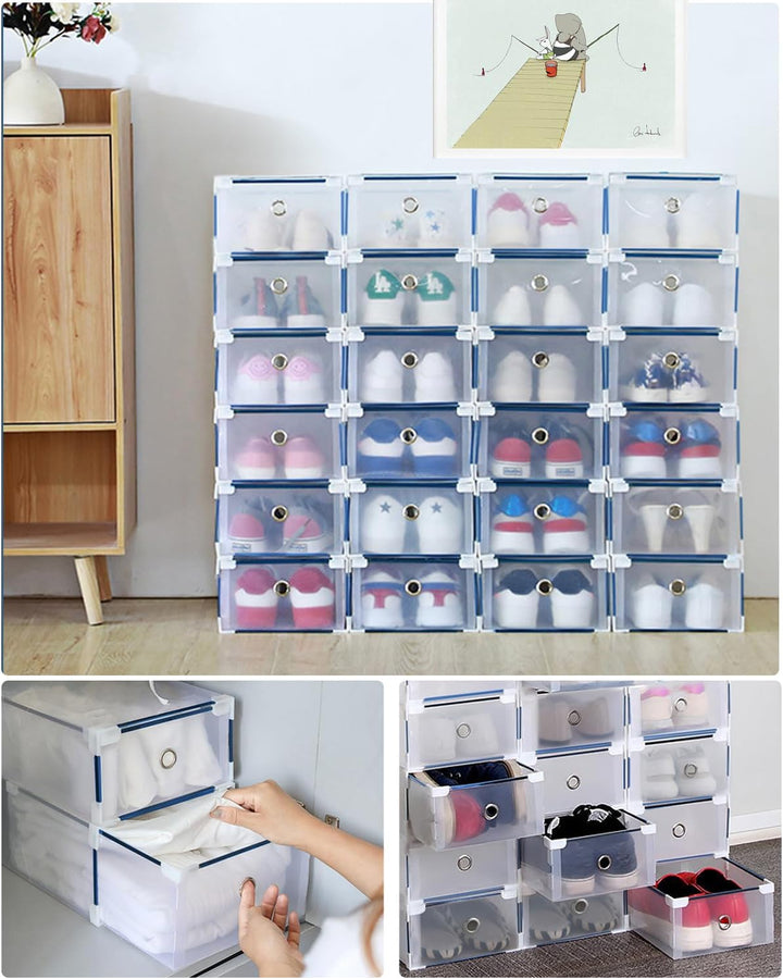 10 Stück Schuhboxen - Stapelbare Schuh Organizer aus Transparentem Kunststoff mit Schubladen - DIY S