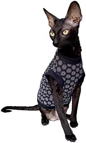 Hairless Cat's Cotton Stretch T-Shirt Black Spring for Sphynx Cats (XL) X-Large Black Spring, X-Larg
