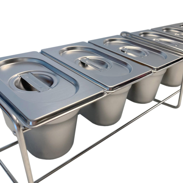GN-Gestell/Halter klein inkl. 6x 1/9 100mm mit Deckeln - Profiboard, Zutatenhalter, Buffet
