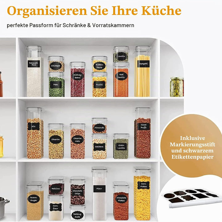 stusgo 18 Stück luftdichte Frischhaltedosen mit Deckel, BPA-frei, transparent, Vorratsbehälter für K
