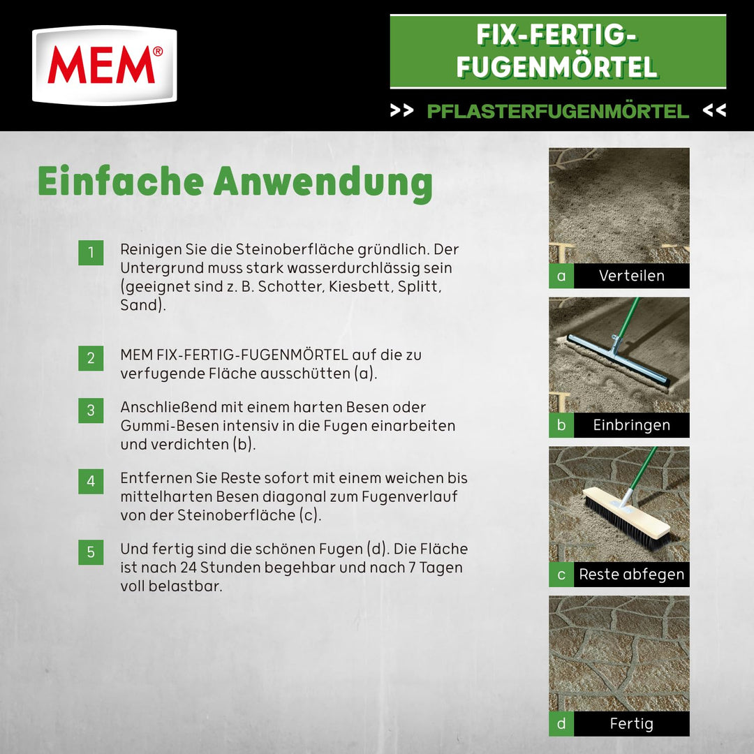 MEM Fix-Fertig-Fugenmörtel, Witterungsbeständig, Anwendungsfertig, Gegen Unkrautbewuchs, Steingrau,