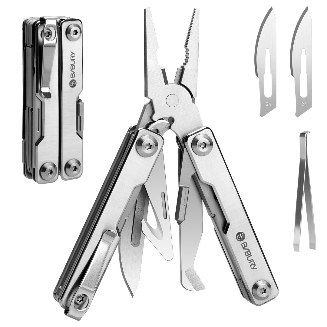 BIBURY Mini Multitool Zange Mit Unsichtbare Pinzette, 10 in 1 EDC Multi Tool Mit Glasbrecher Rückenc