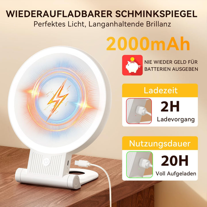 Auxmir Kosmetikspiegel mit Beleuchtung, 20X/1X Doppelseitig Schminkspiegel mit Licht, Dimmbar Spiege