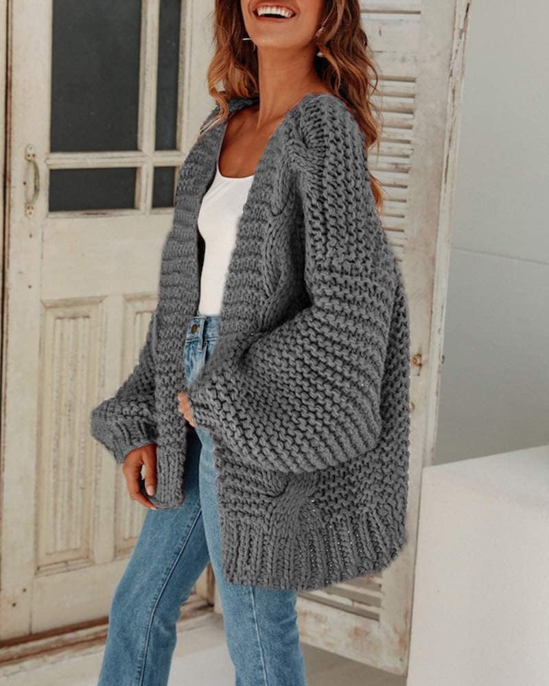 Cicy Bell Damen Strickjacken Cardigan Lose Laternenärmel Elegante Übergrosse Pullover, S Grau