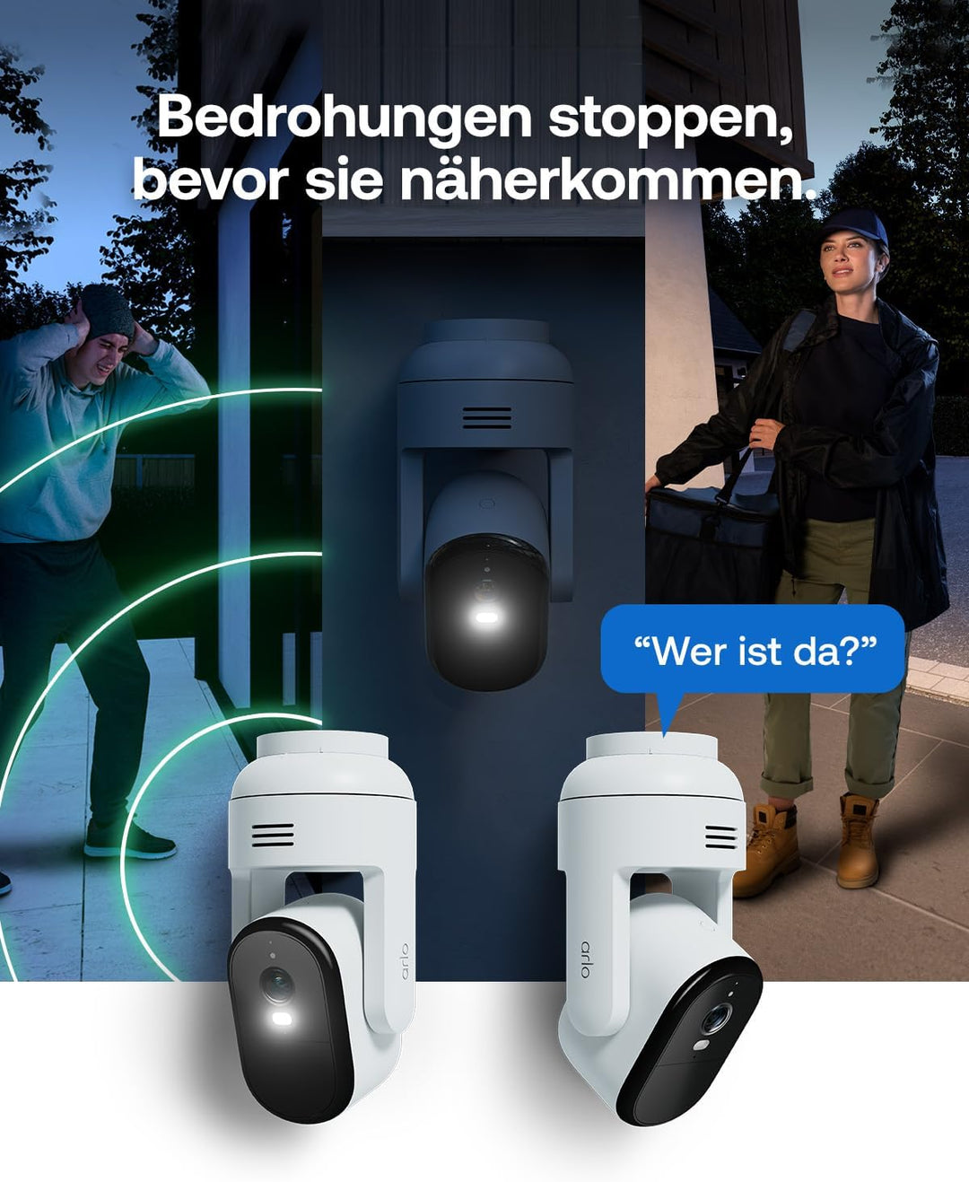 Arlo Essential 3 HD PTZ Überwachungskamera Aussen WLAN, 1080p Video, Farbnachtsicht, 360º Schwenkbar