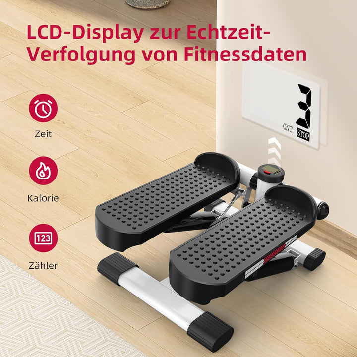 ST1 Mini-Stepper für Zuhause, 2-in-1 Up-Down Swing Stepper mit Power Ropes, LCD-Display, Einstellbar