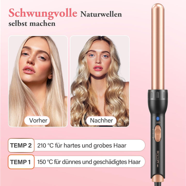 5 in 1 Lockenstab Keramik Lockenstab Set mit Verschiedenen Aufsätzen für Grosse und Kleine Locken, 9