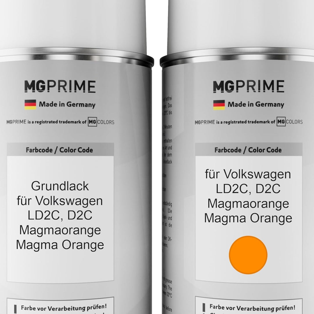 MG PRIME Autolack Sprühdosen Set für Volkswagen VW LD2C / D2C Magmaorange/Magma Orange Grundlack Bas