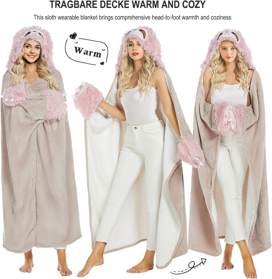 MSISILY Faultier Decke mit Ärmeln Und Kapuze, Faultier Geschenk für Frauen, Personalisierte Decke Fl