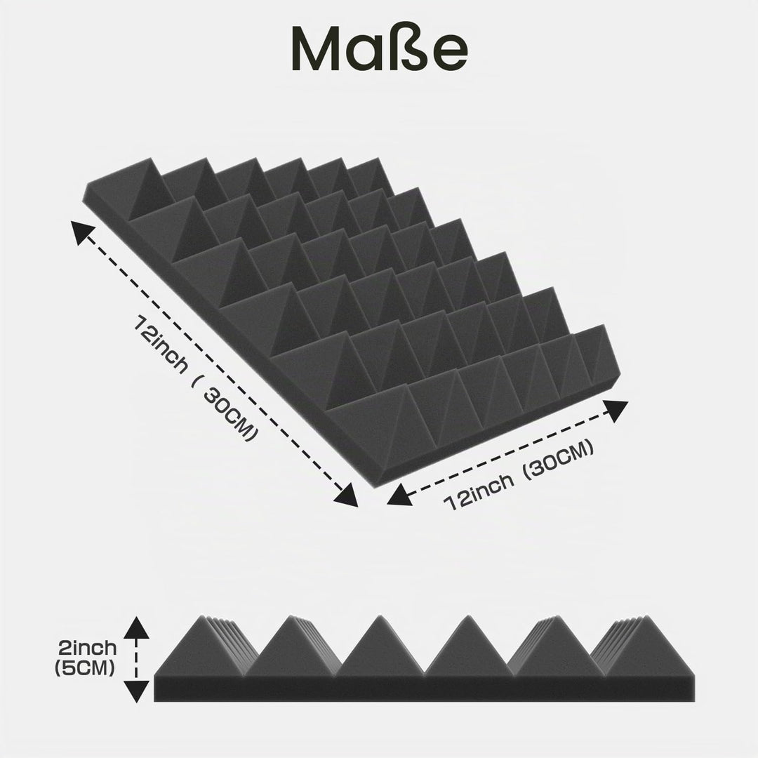JBER Pyramidenschalldichte Schaumstoffplatten, 5,1 x 30,5 x 30,5 cm, selbstklebende Akustik-Wandpols