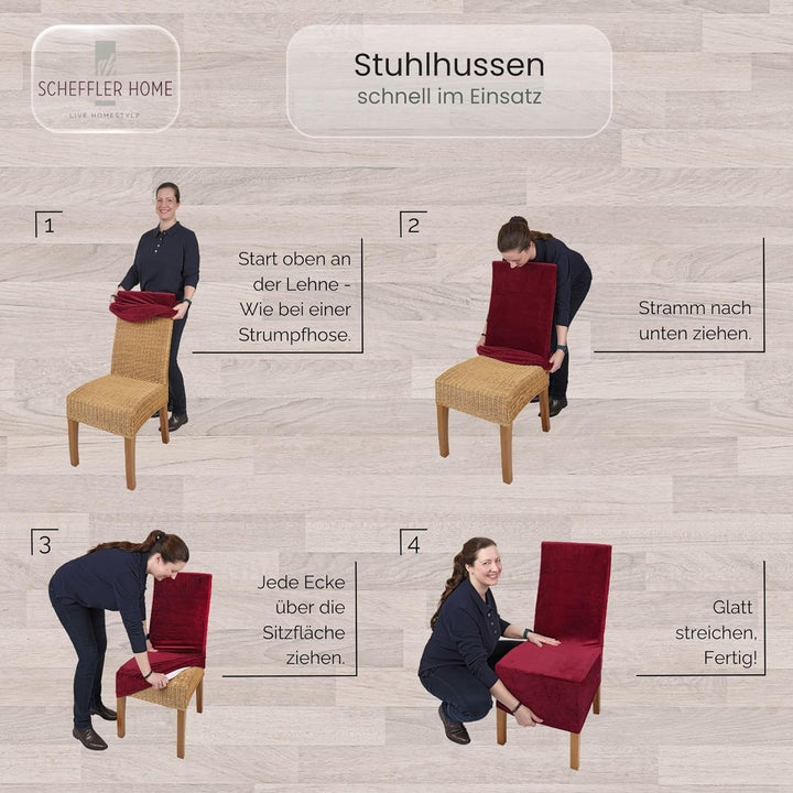 SCHEFFLER-Home Stuhlhussen 2er Set Leon Schwarz/elastische Wildleder Hussen für Stühle/Robustes Frei