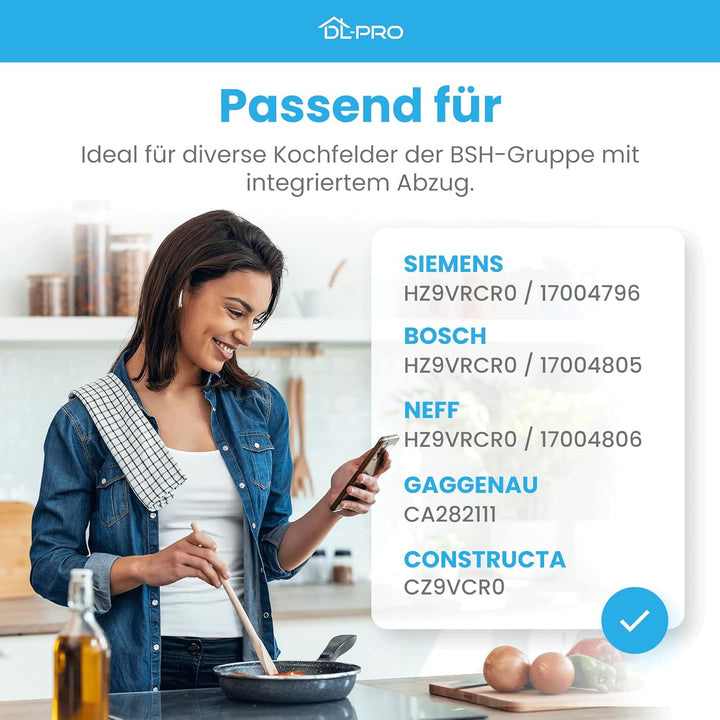 DL-pro Clean Air Aktivkohlefilter 4x Filter Dunstabzugshaube Set für Bosch HEZ9VRCR0 | Siemens HZ9VR