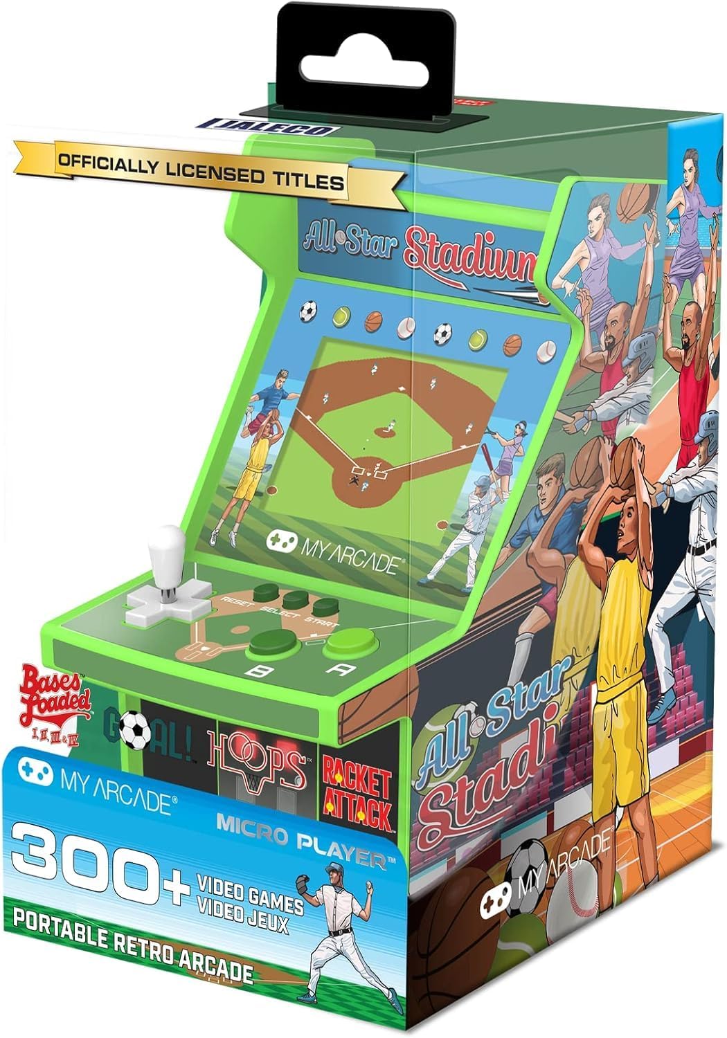 My Arcade All Star Stadion-Mikro-Player, voll tragbare Mini-Arcade-Maschine mit 307 Retro-Spielen, 7