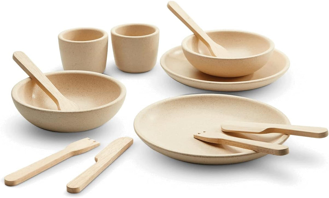 PlanToys Geschirr-Set - Kinderküche Zubehör - Geschirrset aus Holz - Holzspielzeuge 2 Jahre - Set Te
